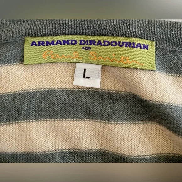 NWOT Armand Diradourian for Paul Smith Cashmere Cotton Striped Sweater L - Picture 7 of 7